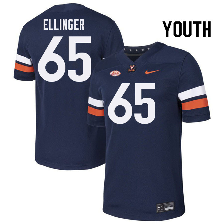 Youth Virginia Cavaliers #65 Grant Ellinger College Football Jerseys Stitched-Navy